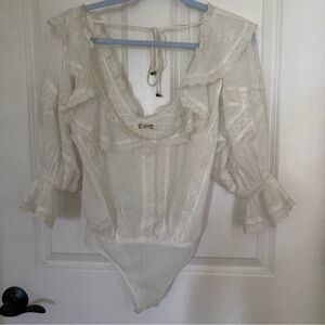 NEW Free people intimately white blouse bodysuit lace mesh new without tag sz XS